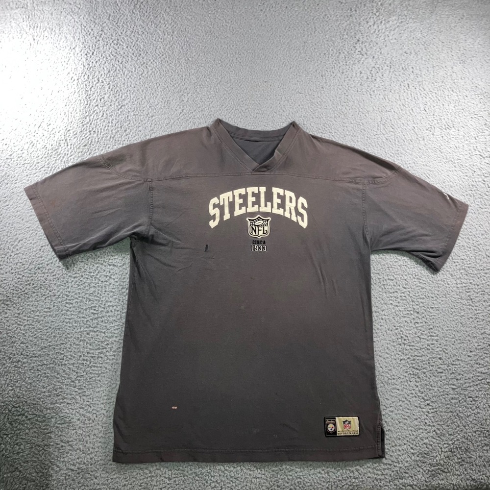 VTG NFL Originals Pittsburgh Steelers Jersey Shirt XL Faded Gray V-Neck Thrashed